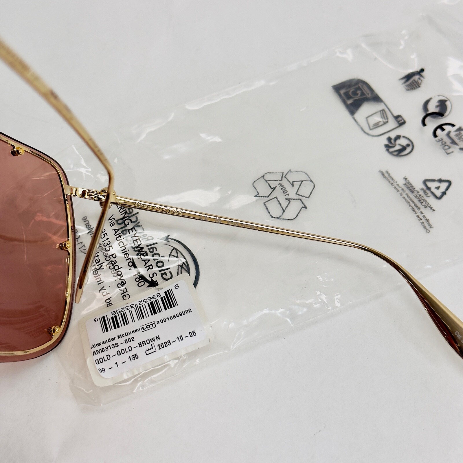 Pre-owned Alexander Mcqueen Gold Skull Brown Metal Shield Mask Sunglasses Am0313s 0313 002