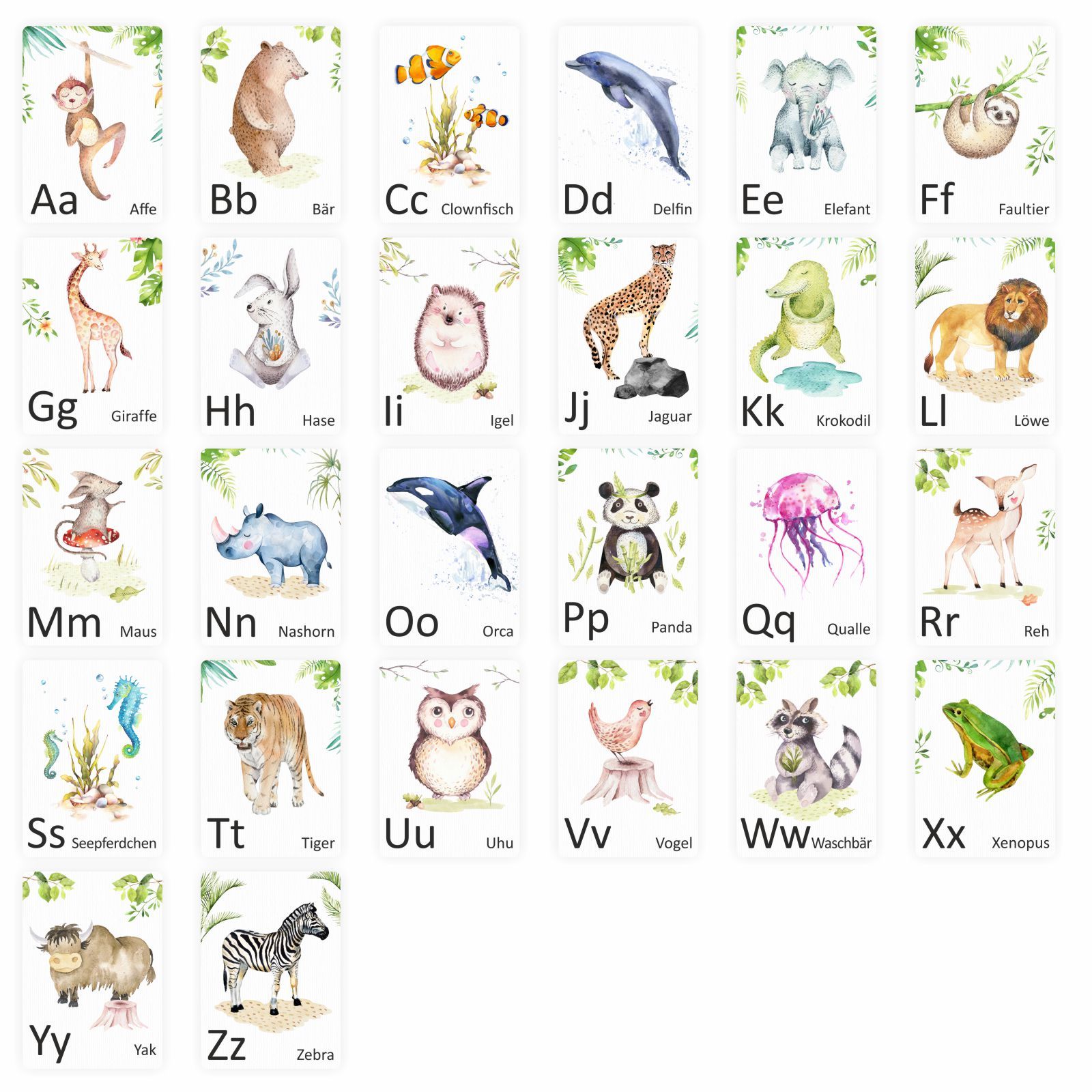 SET 26 Tier Buchstabenkarten ABC Lernkarten Alphabet Schule