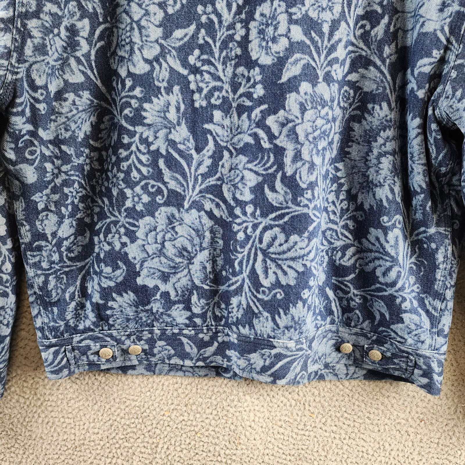Roy Roger's x Dave's New York Zip Front Lasered Denim Jacket Men's L Blue Floral - Picture 15 of 16