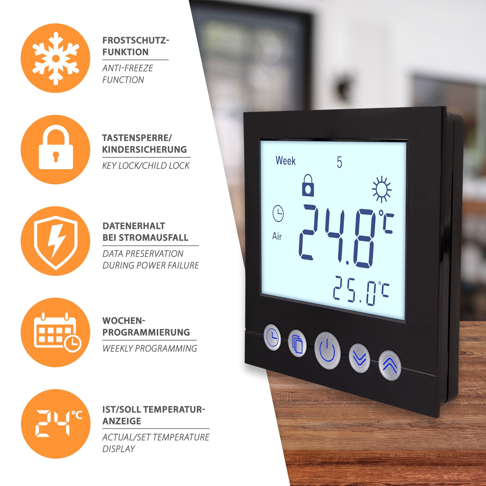 C16 Digital Thermostat schwarz - Bild 