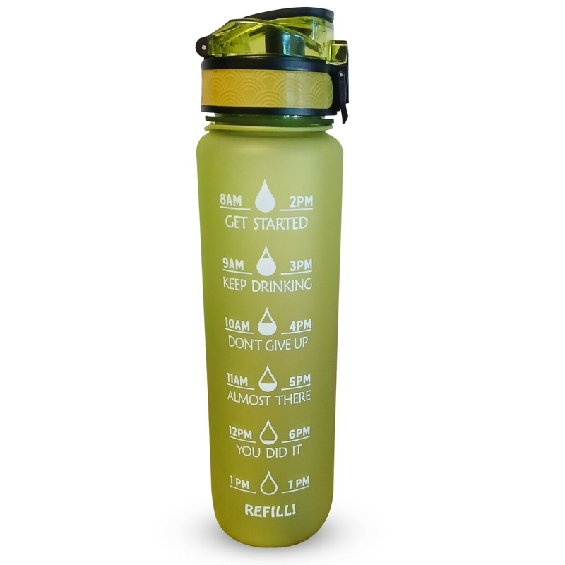 Sports Motivational Drinking Water Bottle with Time Marker 32 Oz BPA Free