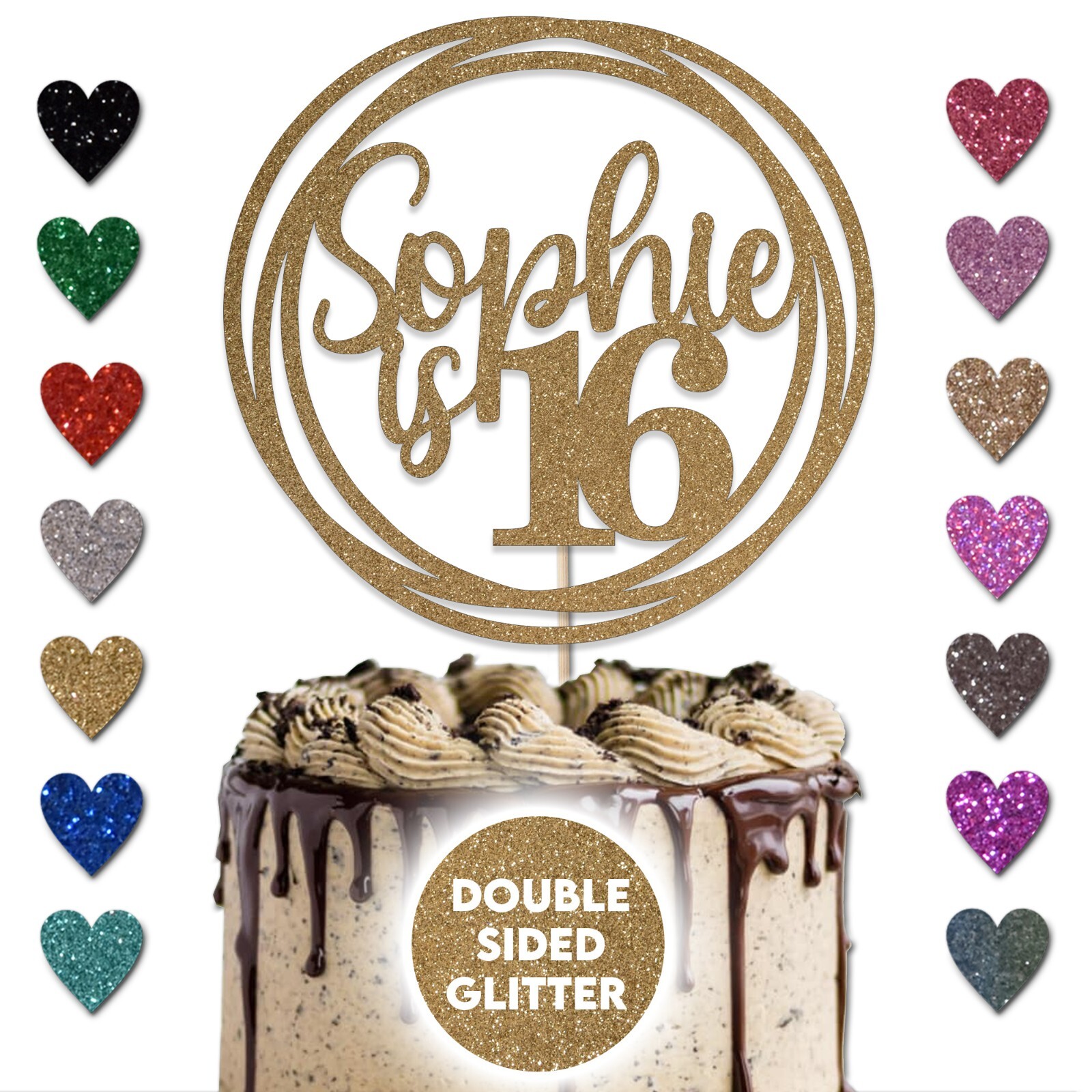 Personalised Cake Topper Circle Design Any Age Name 16th 18th 21st 30th 40 60 80