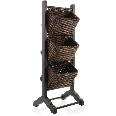 OPEN BOX - 3-Tiered Stand with Storage Basket Bins - Black/Espresso, Organizer