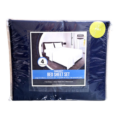 Utopia Bedding Brushed Microfiber 4 Pc Bed Sheet Set & Pillowcases, Full - Navy