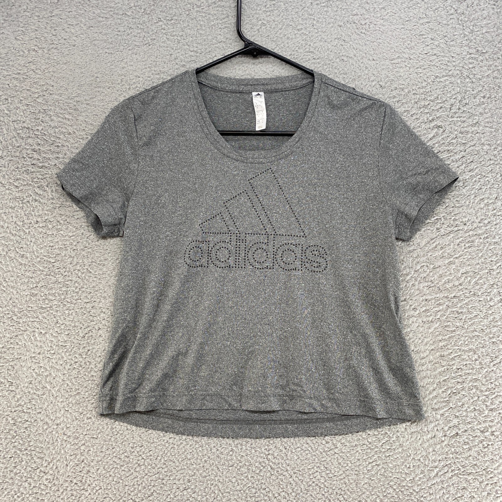 Adidas T Shirt Womens XS Crop Top Big Logo Gray Gym Workout