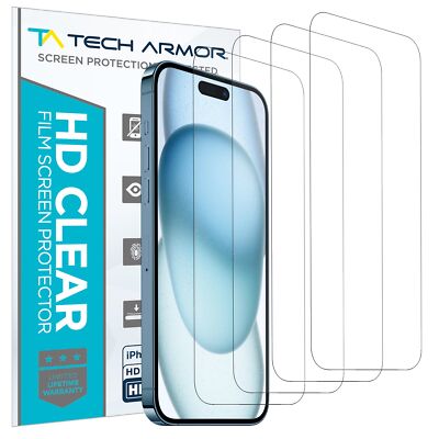 Tech Armor HD Film Screen Protector For iPhone 15 6.1 Inch - 4 Pack