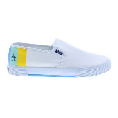 

Оригинальные мужские кроссовки Penguin Sam Stripe Slip On White Lifestyle Sneakers Shoes 9, Белый, Original Penguin Sam Stripe Slip On