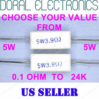 2 pcs 5W from 0.1 OHM to 24K 5% Ceramic Cement Power Resistor 5 W 5WATT WATT