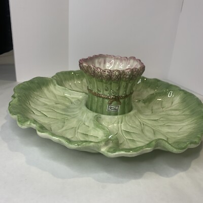 Vintage 1985 Fitz And Floyd Asparagus/lettuce Chip & Dip