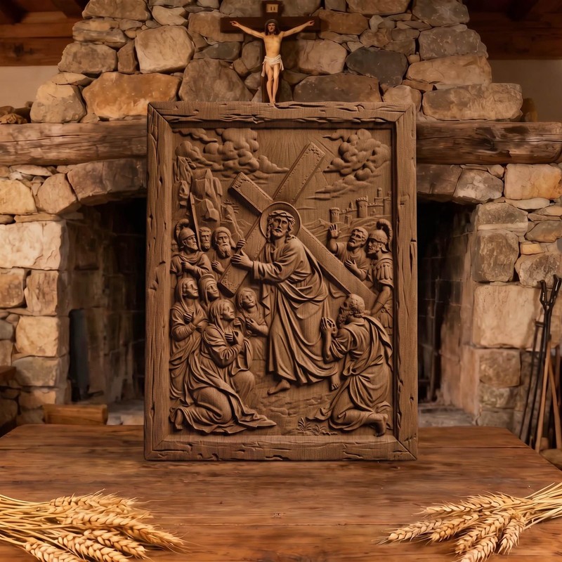 The Way to Mount Golgotha Wood Carved Handmade Christian Icon | Byzantine Decor