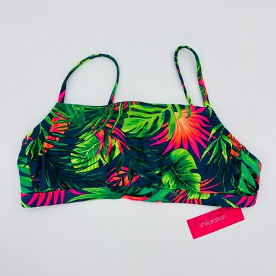 Juniors' Xhilaration Bralette Bikini Top Green Tropical Print Size Large NWT