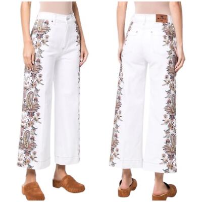 パンツ ETRO Embroidered Wool Blend Pant ETRO MILANO WOOL BLEND PLAID FLAT FRONT STRAIGHT WIDE LEG