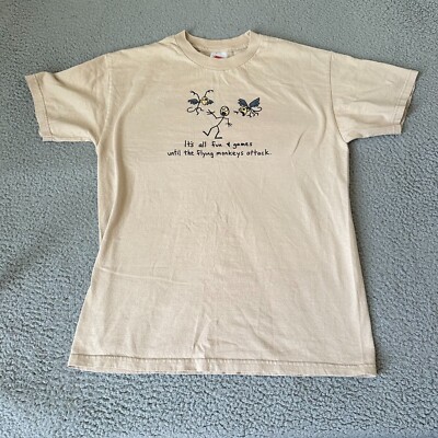 Vintage Flying Monkey Shirt Adult Medium Brown 90s Y2K Stick Figure Funny Mens