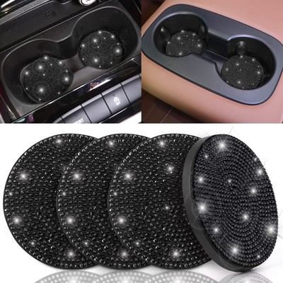 ToBeQueen Black Bling Car Cup Coasters 4 Pack Crystal Rhinestone Bling Car Co...