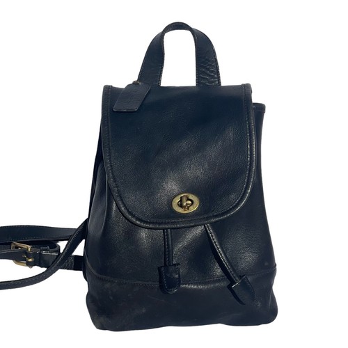 Vintage 90s Coach Black Leather Brass Turnkey 9960 Mini