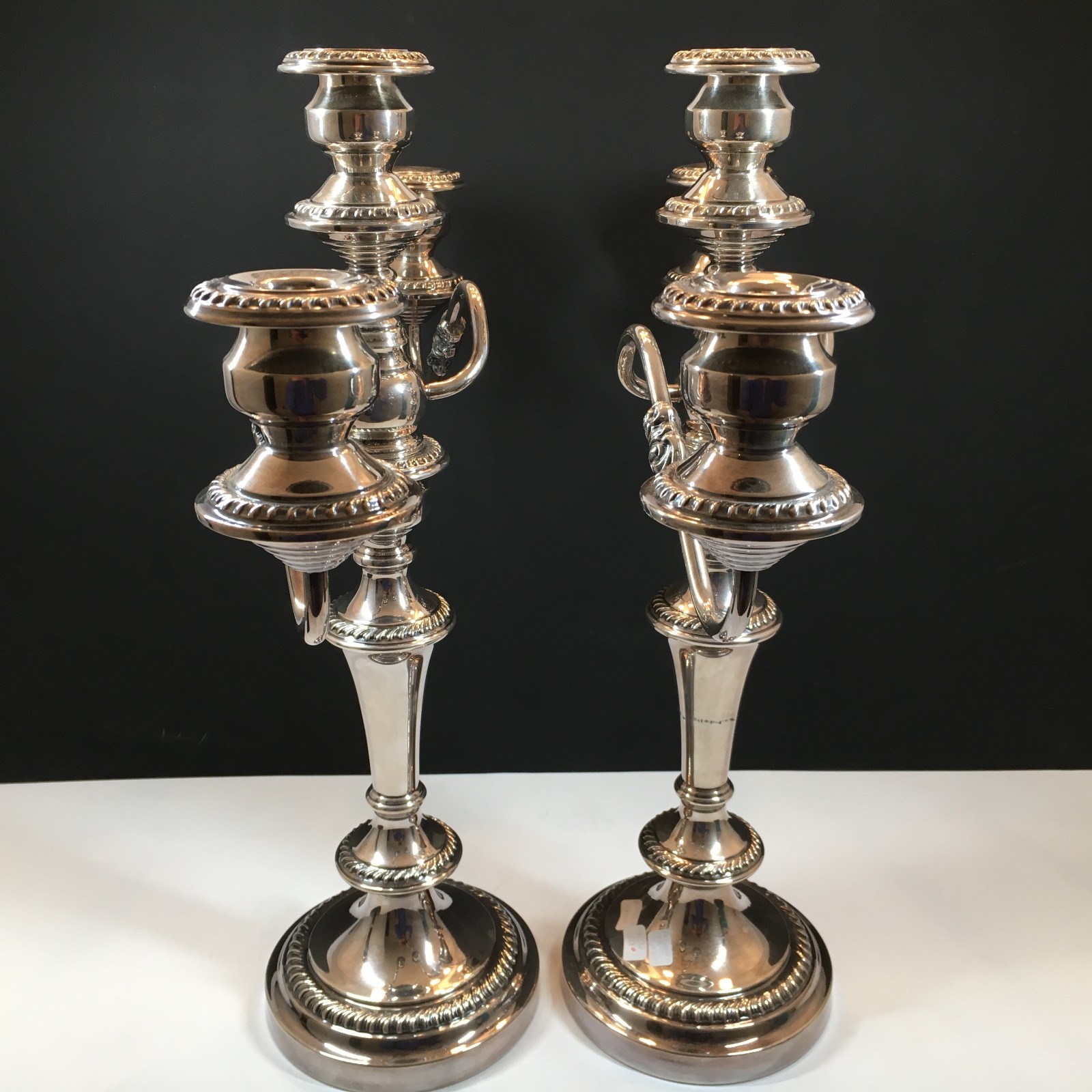 Pair of Elegant Silver Plated 3-Branch Candlesticks By Art & Co. 19