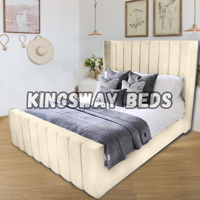 Panel Wing Luxury Plush Velvet Upholstered Bed Frame Double King Size Uk