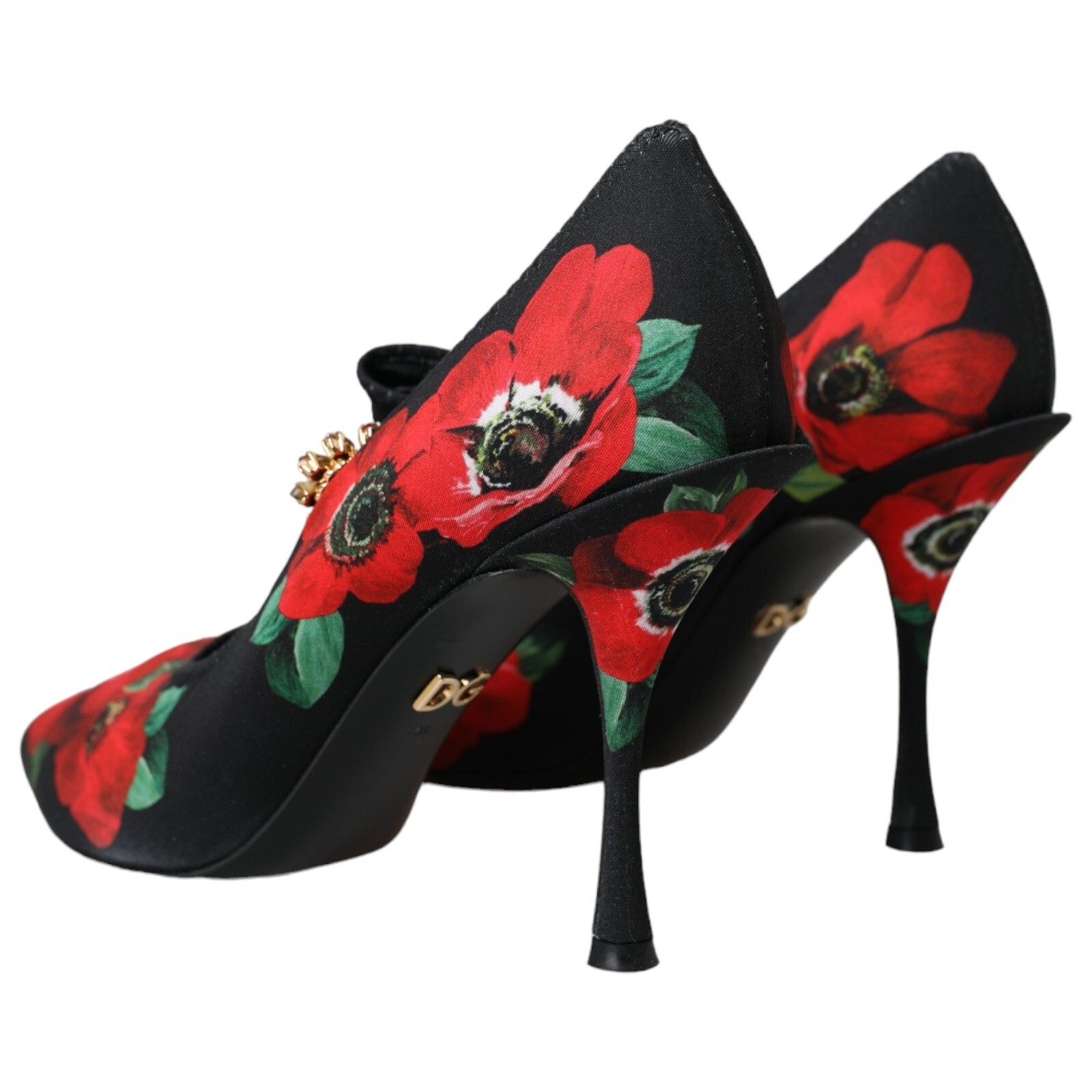 Pre-owned Dolce & Gabbana Shoes Black Floral Crystal Mary Jane Pumps Eu39 / Us8.5 1050usd
