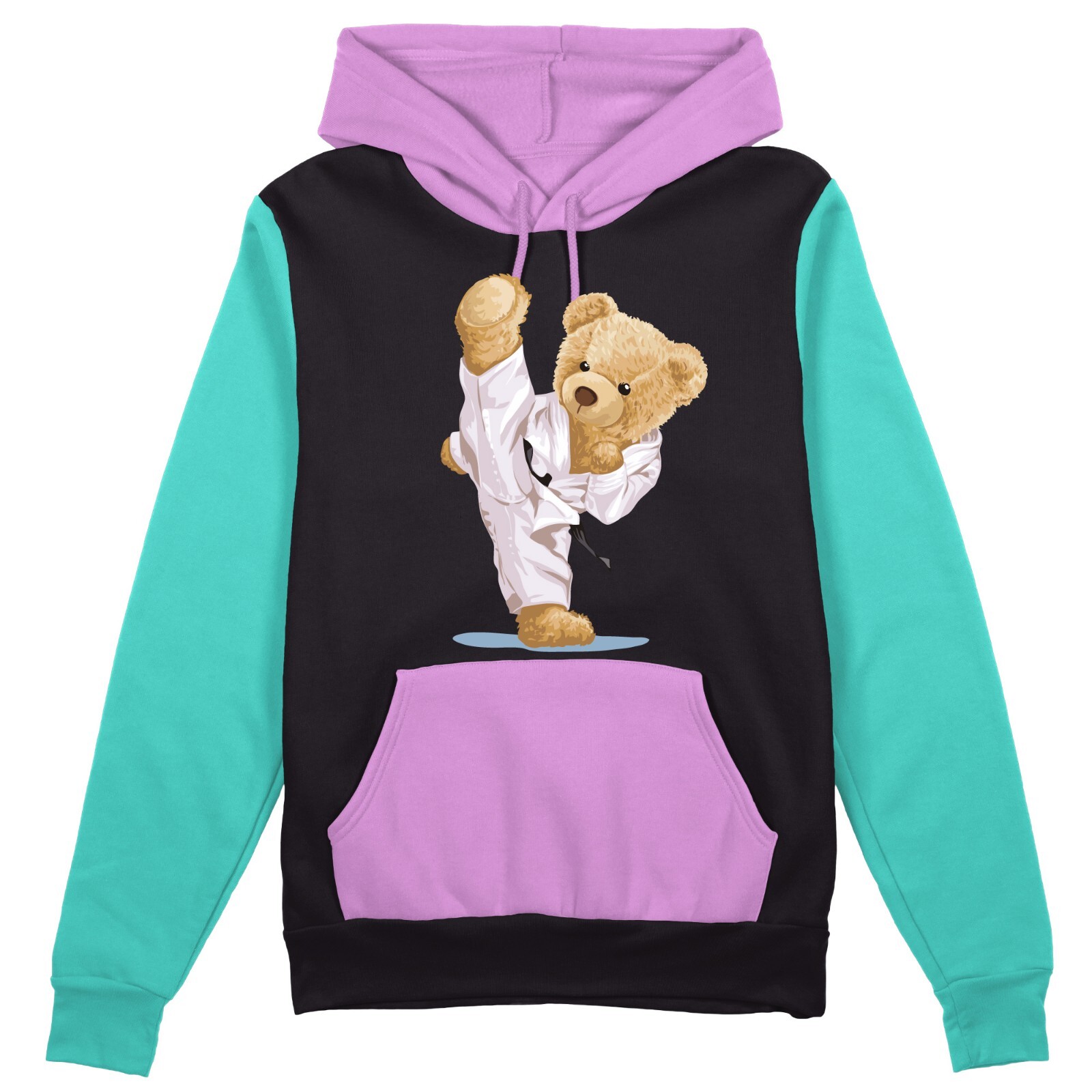 【 PROJECT】Martial Arts Bear Sweatshirt Mens Karate Bear F154 Black Color Block Hoodie MMA Fighting