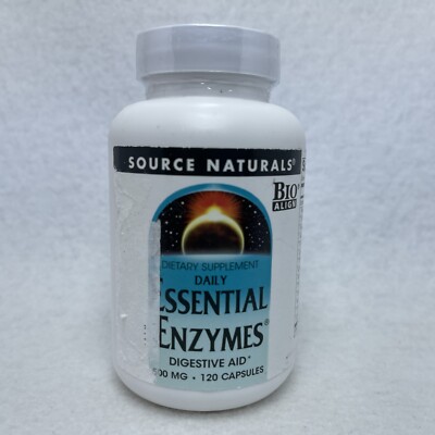 Source Naturals Essential Enzymes 500 Mg, 120 Capsules EXP 10/27 Damaged Label