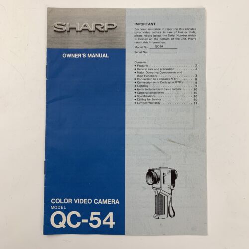Sharp Owners Manual QC-54 Video Camera