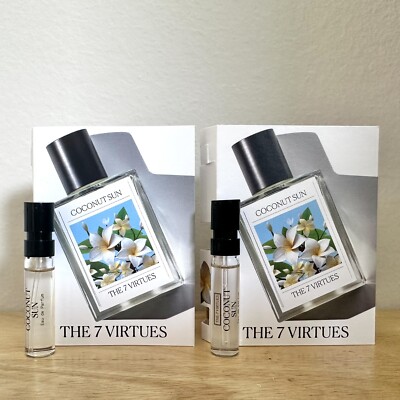 2 The 7 Virtues COCONUT SUN Eau De Parfum Perfume EDP Samples .06 oz / 1.7ml Ea