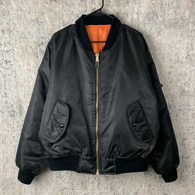 Rothco Flyers Jacket Medium MA-1 Black Orange Flight Bomber USAF Reversible Mens