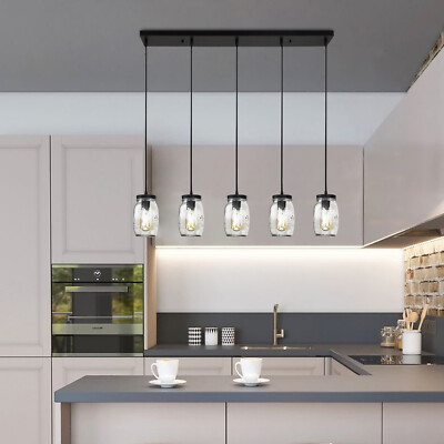 Ceiling Chandelier 5 Light Glass Mason Jar Pendant Hanging Lamp Lighting Fixture