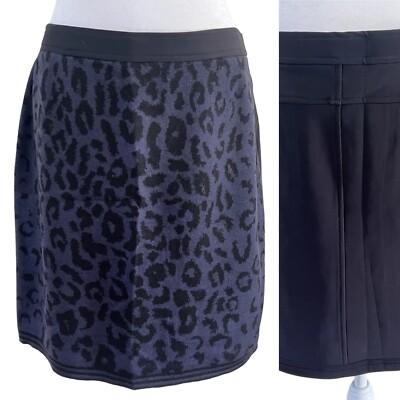 Marc Cain Sports Gray Leopard Print Skirt Knit Pull On Pencil Wool Mini Size 32