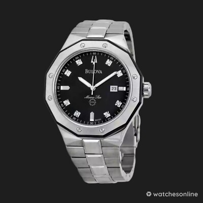 Bulova Men's Marine Star Diamond Accented Stainless Steel Bracelet Watch 98D103