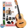 Pyle Beginner Acoustic Guitar Kit 6 String 1/2 Junior Size All Wood Instrument for Kids, Adults, Natural Gloss, 34