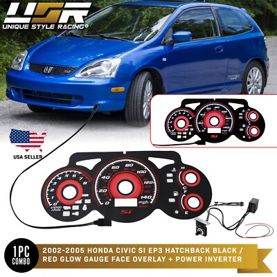 Type R RED Glow Gauge Kit For 02-05 Honda Civic Si EP3 Instrument Cluster JDM