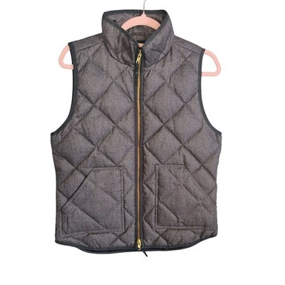 J.Crew Quilted Puffer Vest Small Gray Down Feather Zip Front Pockets