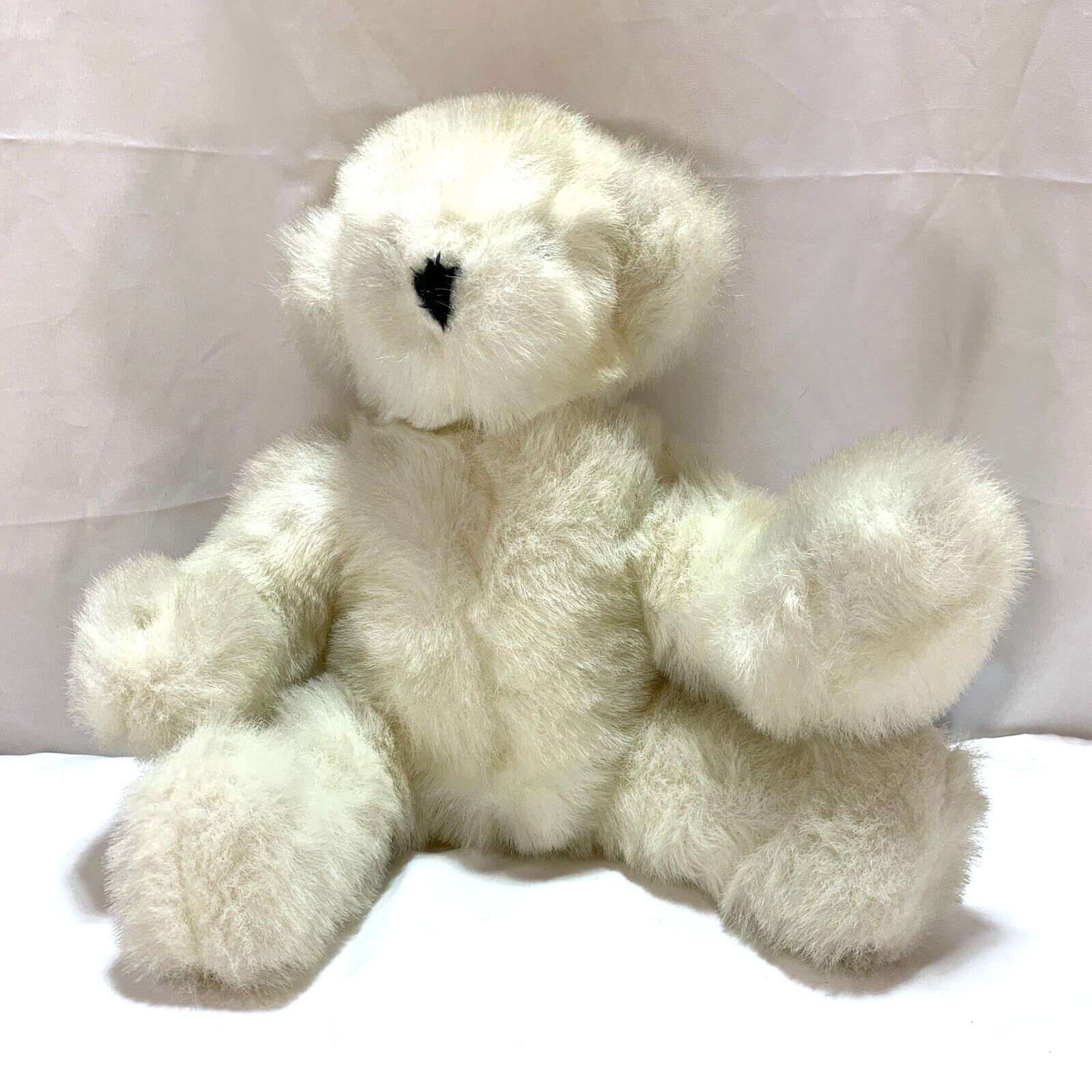Vintage Vermont Teddy Bear Jointed 1986 White USA Made Plush