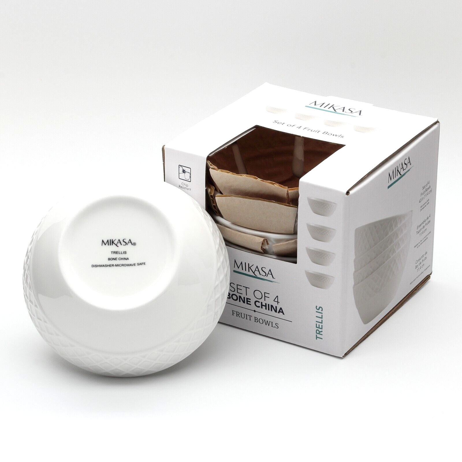 Mikasa Trellis Bone China Small White Fruit Bowls, Set of 4