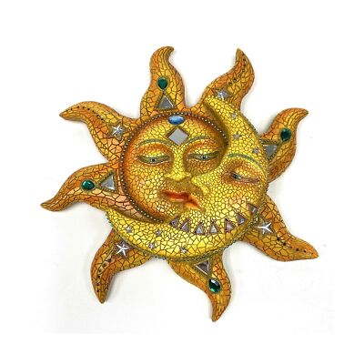 George Chen Imports Polyresin Orange Mosaic Face Sun Yellow Moon Decor Gift 13''