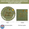 HFBOBP 50PCS Happy Birthday Paper Plates and Napkins Set - 7 Inch Sage Green and Gold Birthday Cake Plates Scalloped Dessert Plate Disposable Tableware for Birthday's Party Supplies Decorations