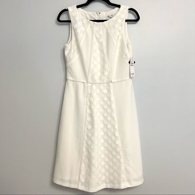 Sandra Darren White Sleeveless Dot Lace & Crepe Fit & Flare