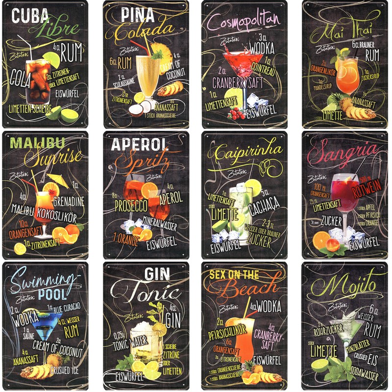 Cocktail  Blechschild 20x30cm  Rezepte MixgetrÃ¤Nke Bar Partykeller Wand Deko