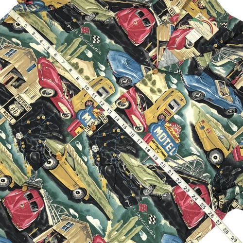 Vintage Paradise Found Rayon Shirt Men's XL Route 66 Corvette Cars Americana