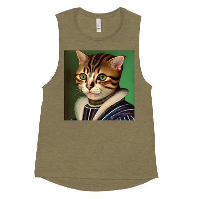 Ladies  Muscle Tank with Nobel Cat Image #1
