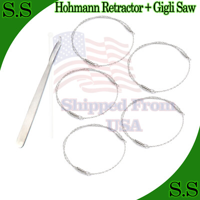 Hohmann Retractor 8mm + 2 Gigli Saw Wire 30'' +3 Gigli Saw 20'' Surgical Instrume