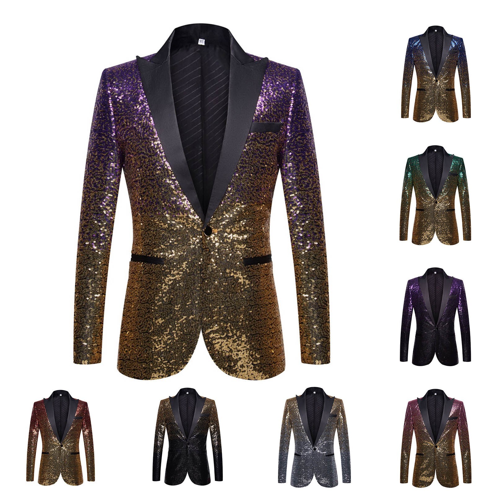 Men's Party Dance Bling Blazer Sequin Jacket Casual Gentleman Gradient Tuxedo US