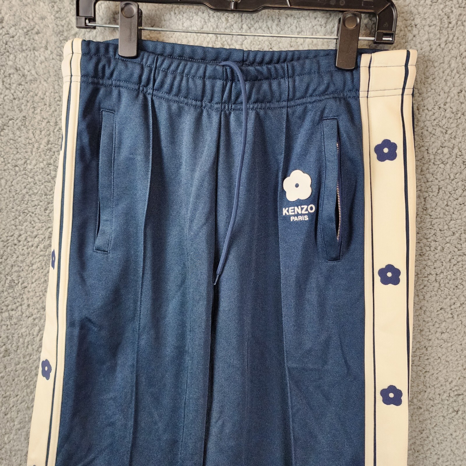Pre-owned Kenzo Paris Elephant Interlock Piquet Track Pants Men's Small Blue Drawstring