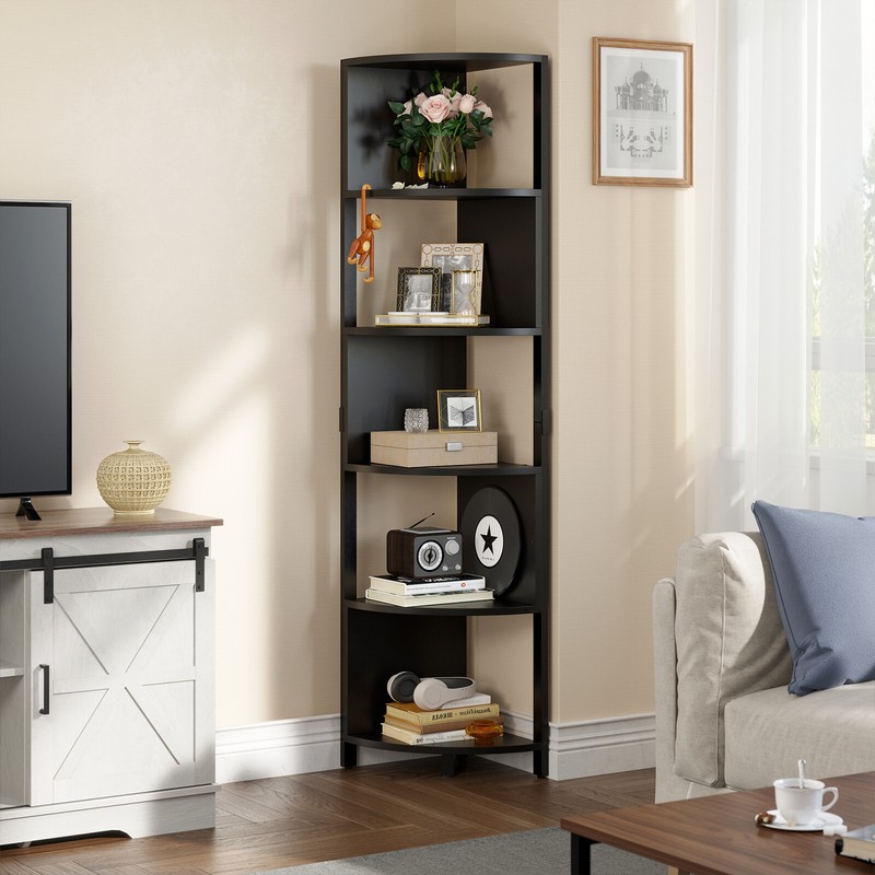 6-Shelf Home Corner Bookcase Industrial Bookshelf Open Displ