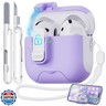 for AirPods 4 Case with Phone Stand, Auto Open,Secure Lock Cases Compatible with Apple Airpods 4th Generation 2024, Drop-Proof Hard Cover with Cleaner and Keychain for Women Girly, Purple
