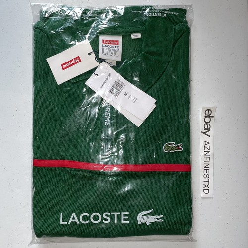 SUPREME LACOSTE PIQUE ZIP LONG SLEEVE POLO SHIRT GREEN RED SUPREME LACOSTE PIQUE ZIP LONG SLEEVE POLO SHIRT GREEN RED