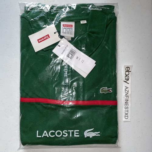 SUPREME LACOSTE PIQUE ZIP LONG SLEEVE POLO SHIRT GREEN RED SIZE MEDIUM