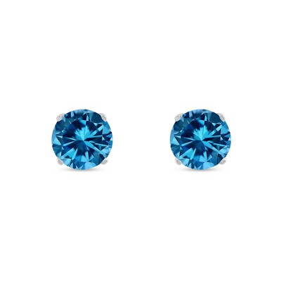 Pre-owned Shine Brite With A Diamond 3.50 Ct Round Cut Blue Earrings Crown Set Studs Solid 14k White Gold Screw Back