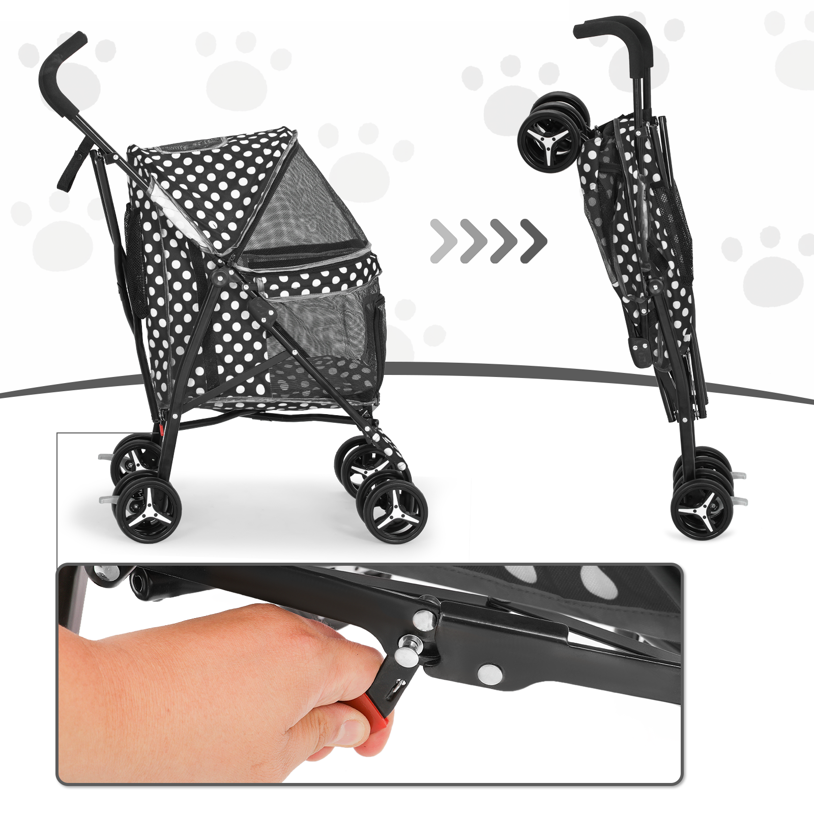 4 Wheels Pet Stroller Foldable Cat Dog Travel Carrier Storage Basket w/Skylight